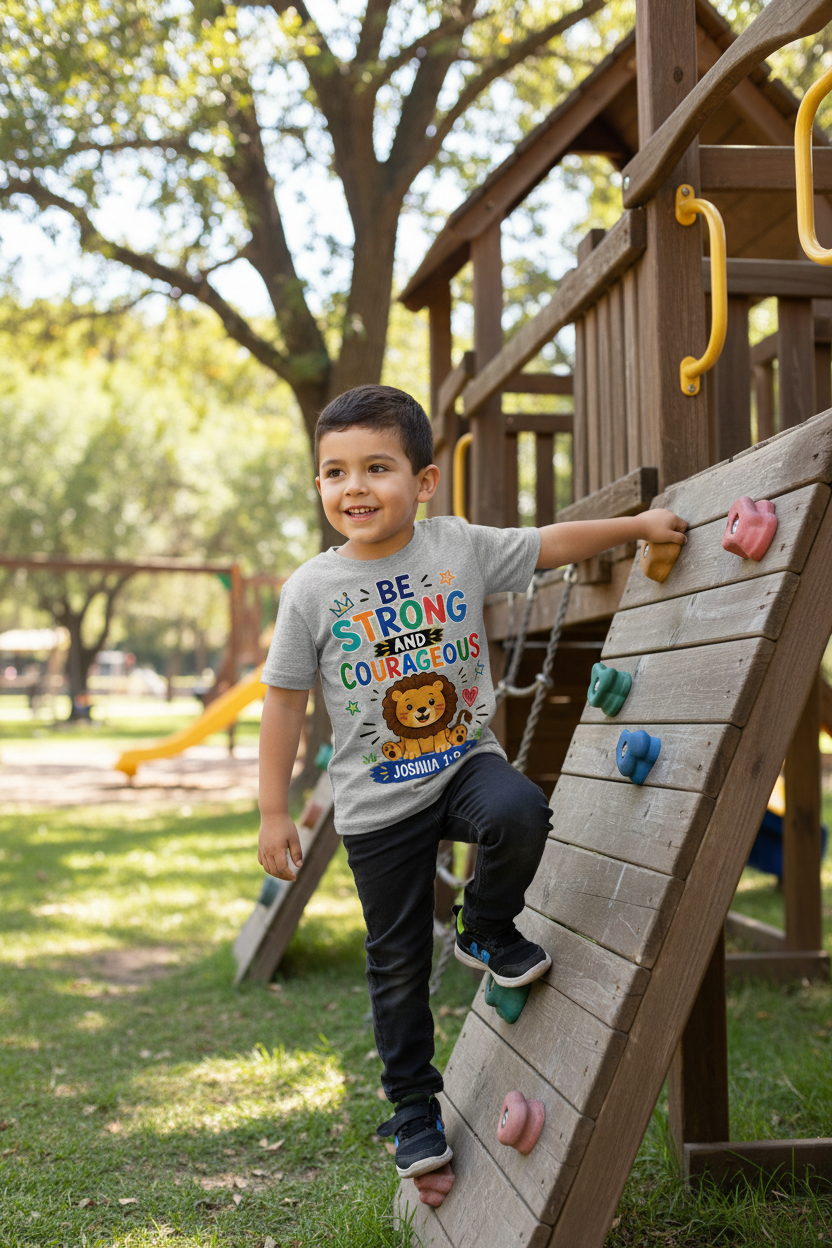 Be Strong and Courageous - Gray - Hispanic boy playground mockup