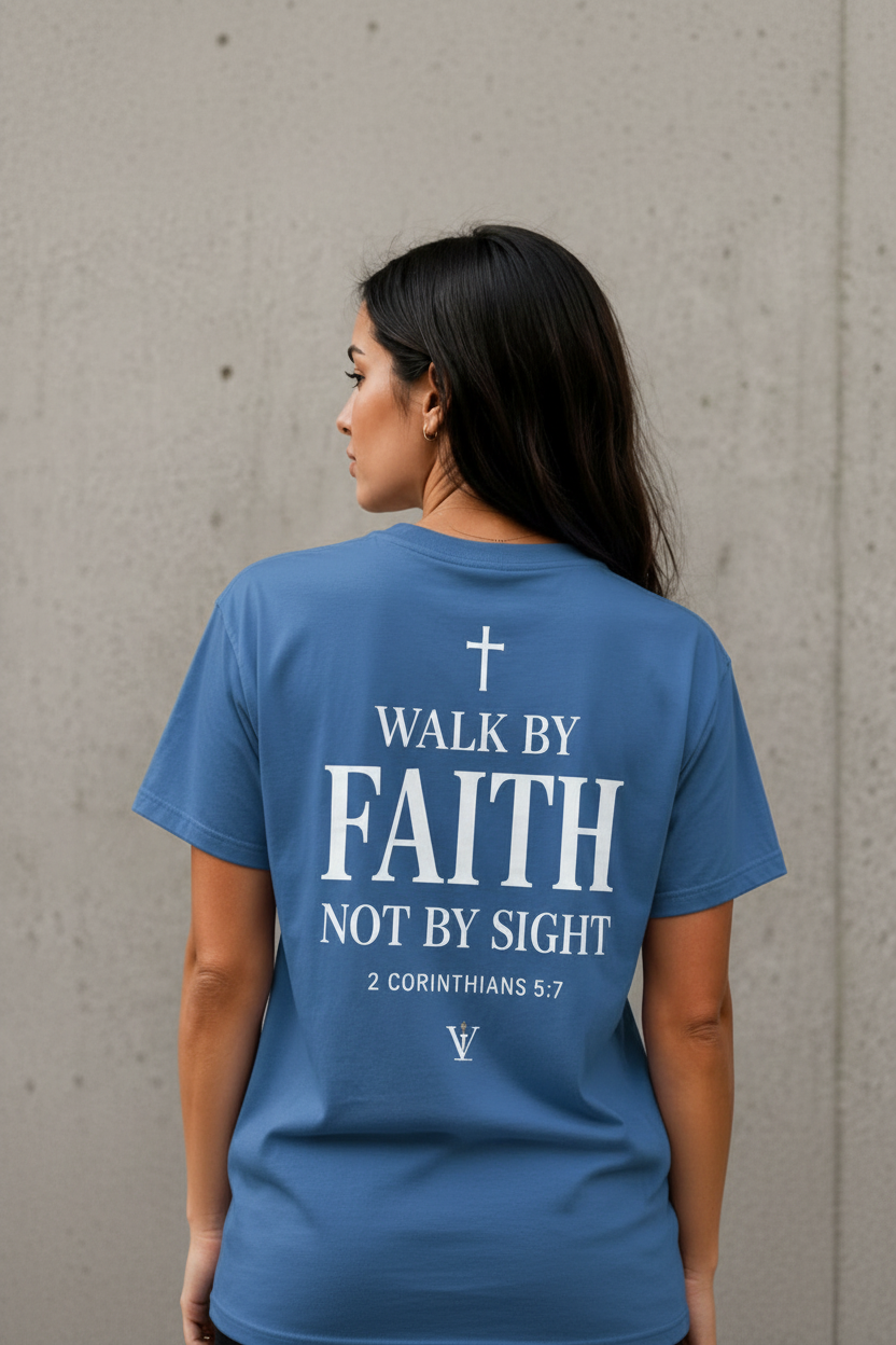 Walk by Faith Not by Sight T-Shirt – Blue
