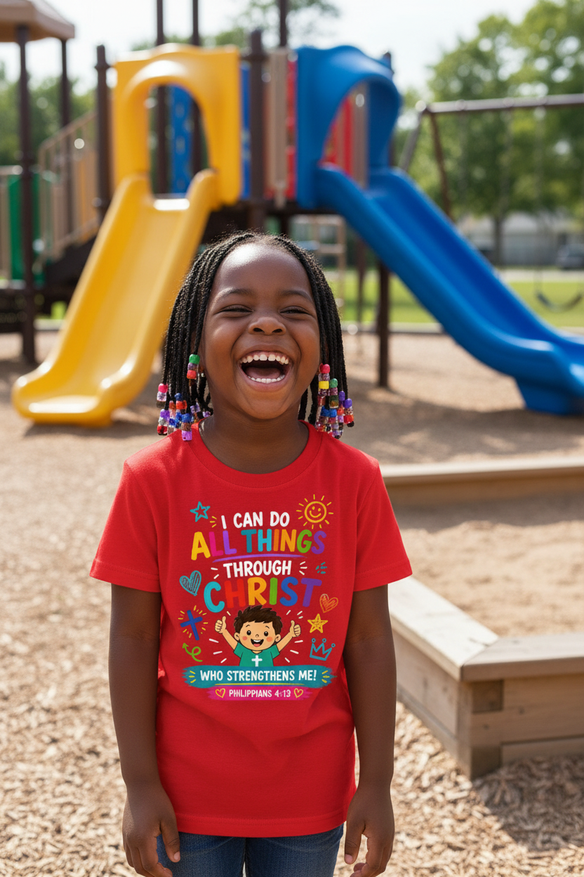 I Can Do All Things - Red - African girl playground mockup