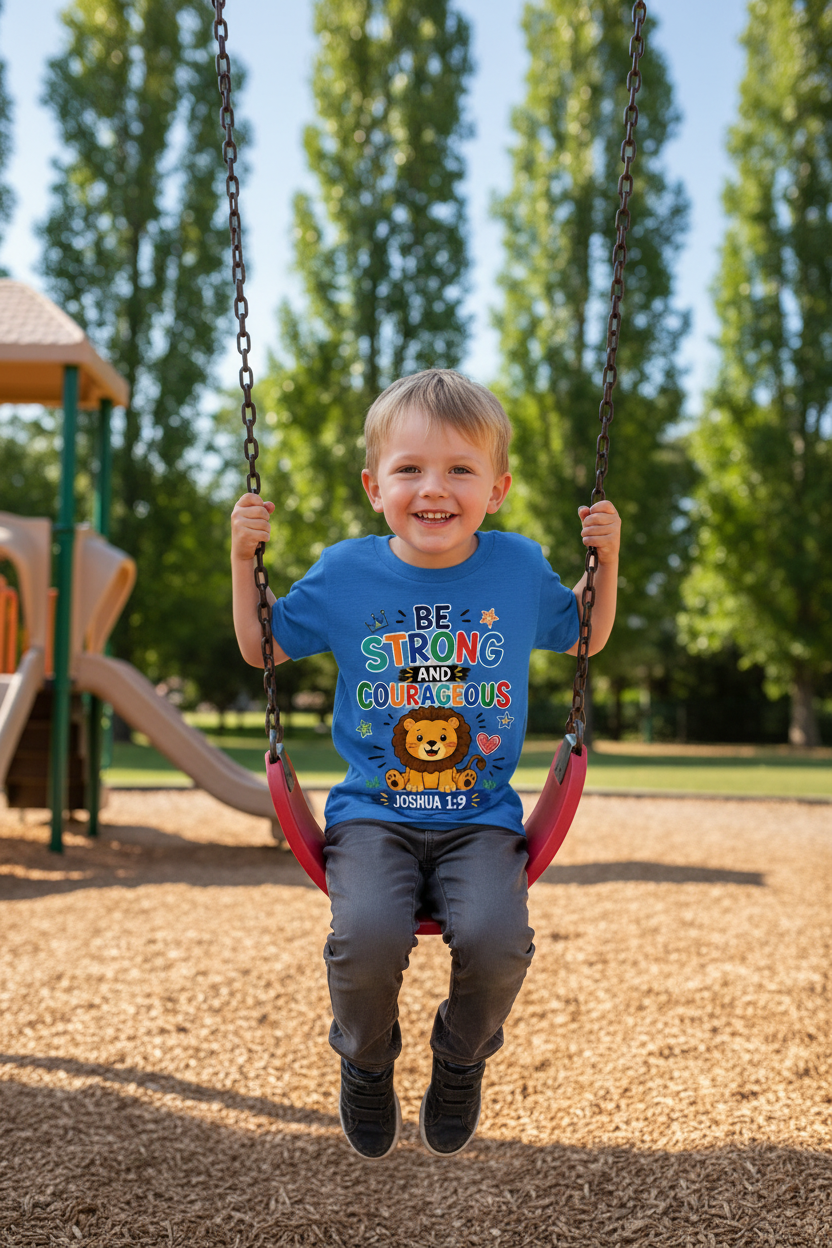 Be Strong and Courageous - Blue - White boy playground mockup