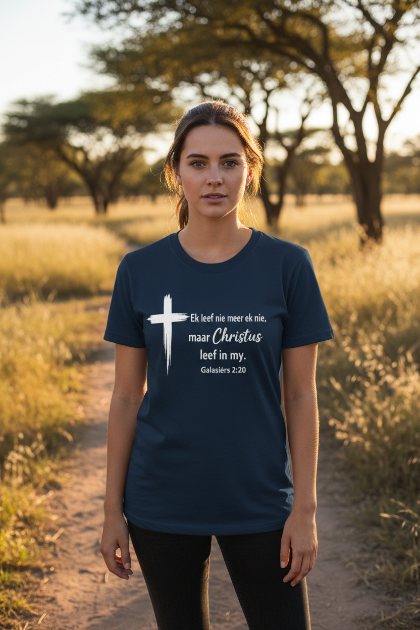 Ek leef nie meer ek nie maar Christus leef in my - Navy T-Shirt