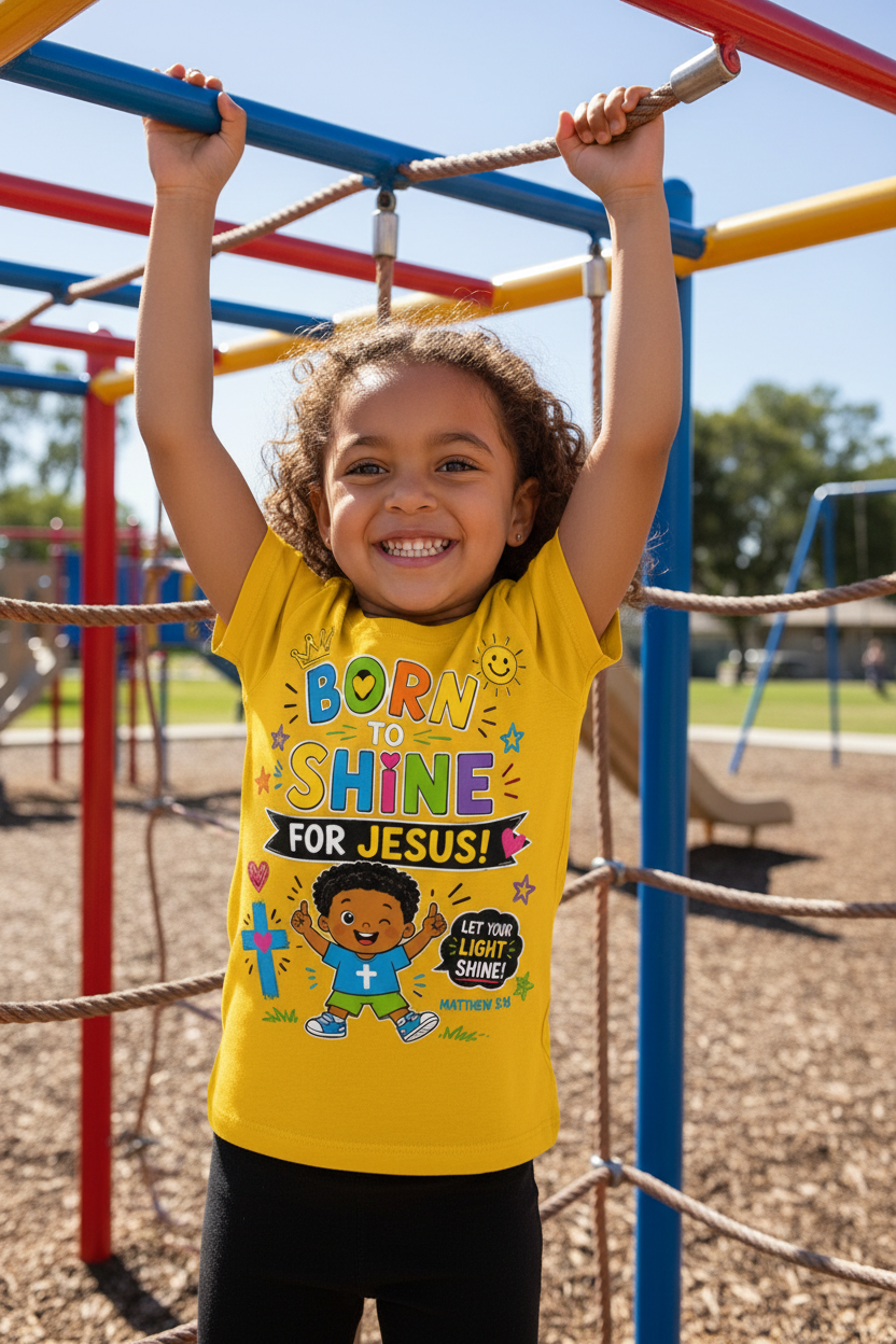 Born to Shine for Jesus - Yellow - Mixed-race girl playground mockup