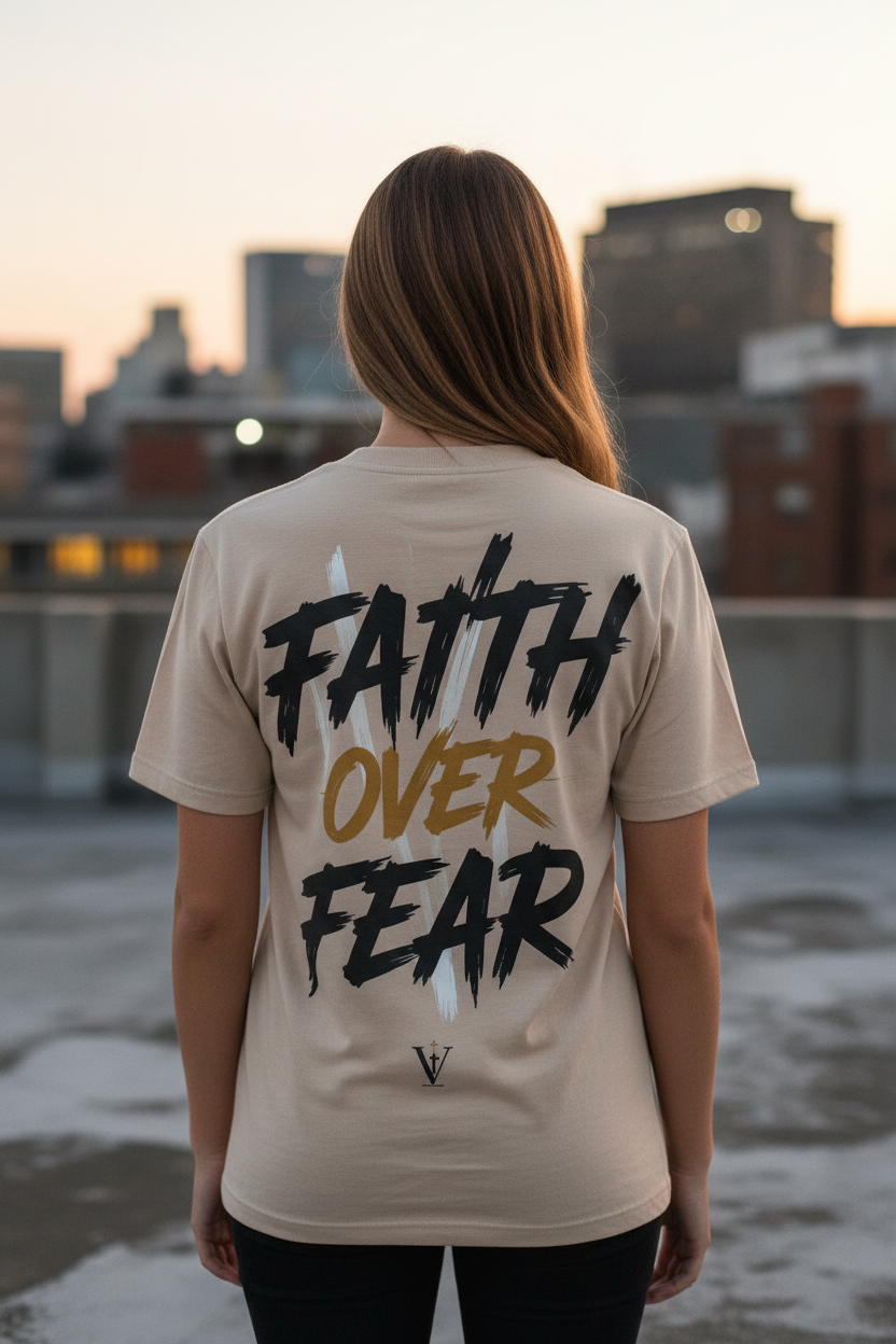 Faith Over Fear Beige T-Shirt
