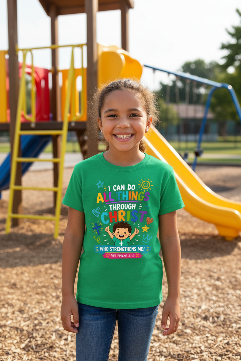 I Can Do All Things - Green - Mixed-race girl playground mockup