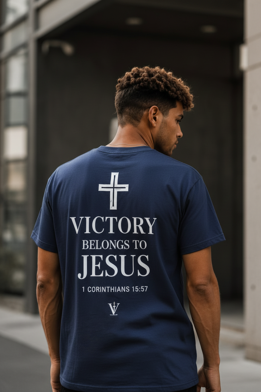 Victory Belongs To Jesus Navy T-Shirt