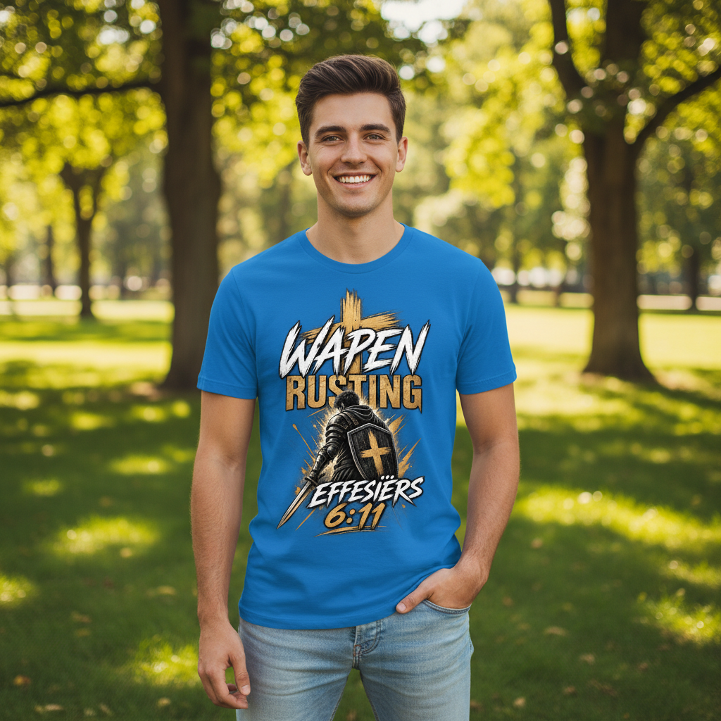 Wapen Rusting blue tee – happy young adult male in sunny park