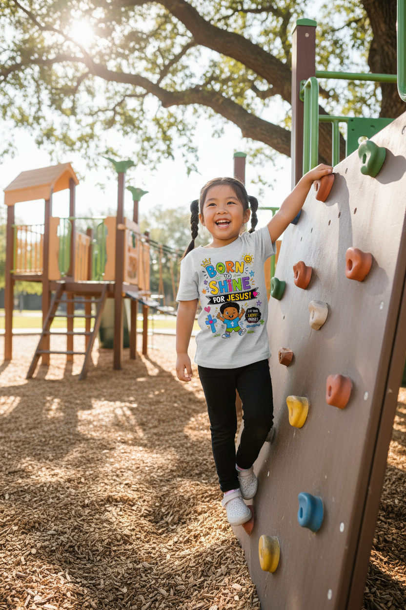 Born to Shine for Jesus - Gray - Asian girl playground mockup