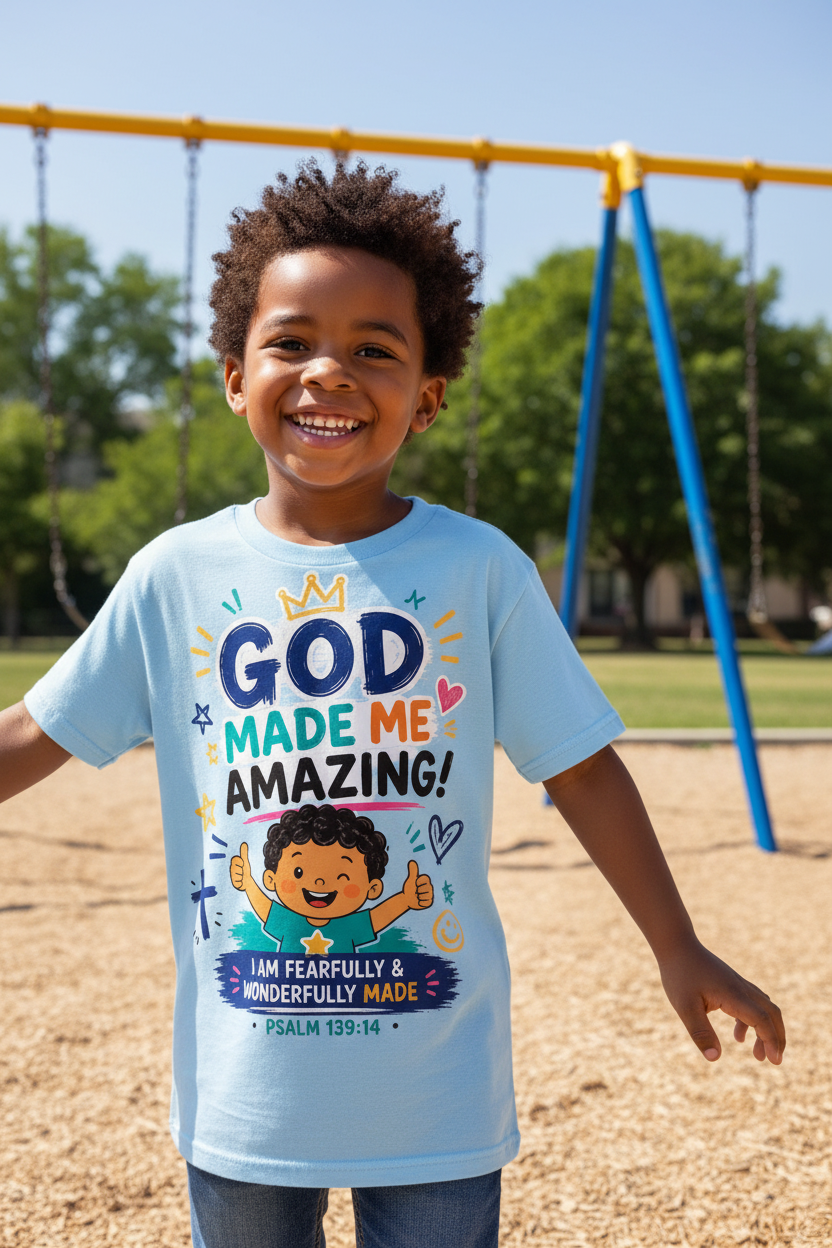 God Made Me Amazing - Blue - African boy playground mockup