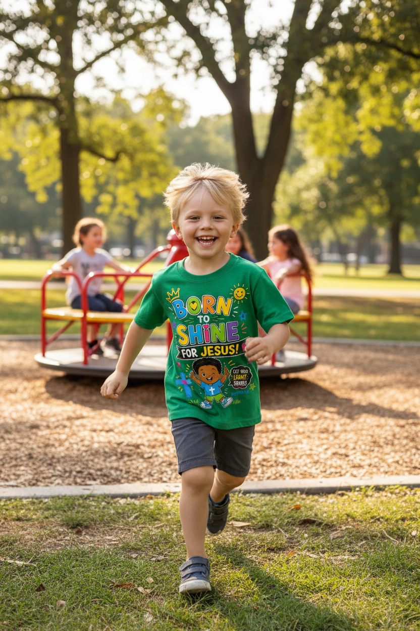 Born to Shine for Jesus - Green - White boy playground mockup