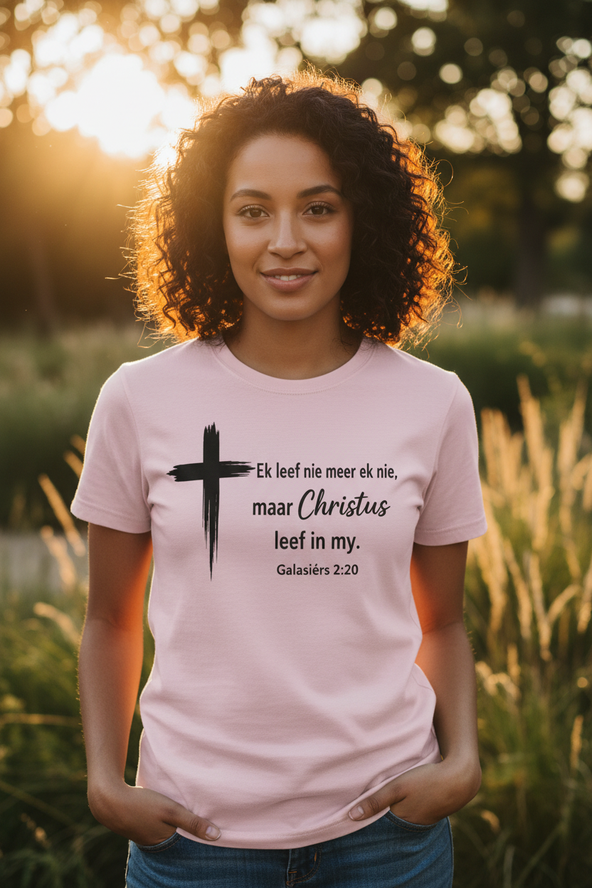 Ek leef nie meer ek nie maar Christus leef in my - Pink T-Shirt