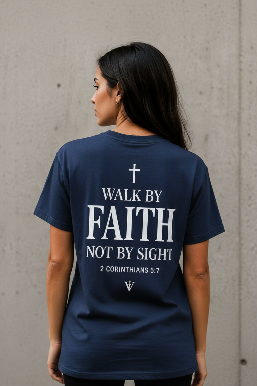 Walk by Faith Not by Sight T-Shirt – Navy