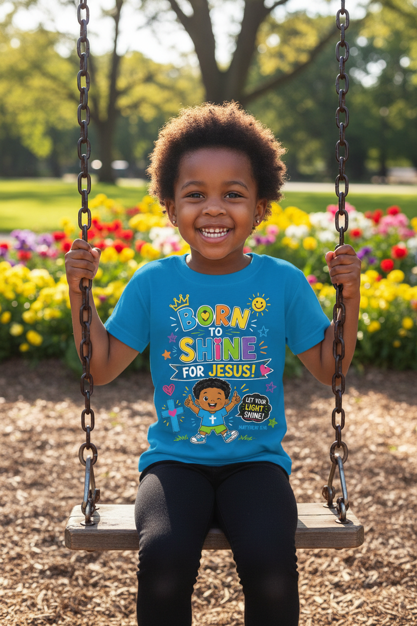 Born to Shine for Jesus - Blue - African girl playground mockup