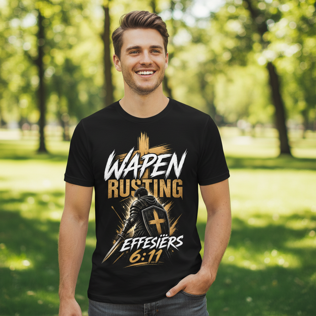 Wapen Rusting black tee – happy young adult male in sunny park