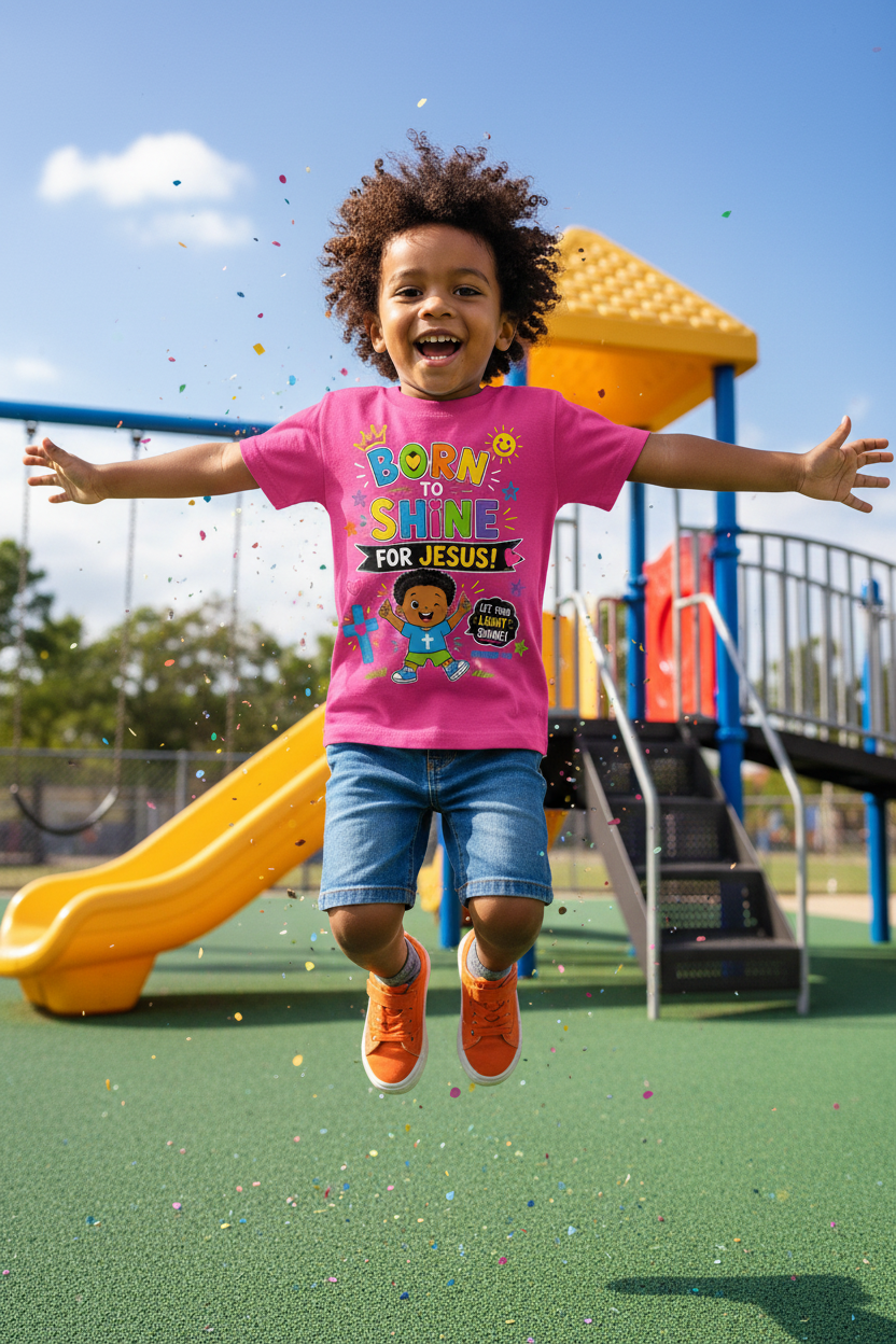 Born to Shine for Jesus - Pink - Mixed-race boy playground mockup