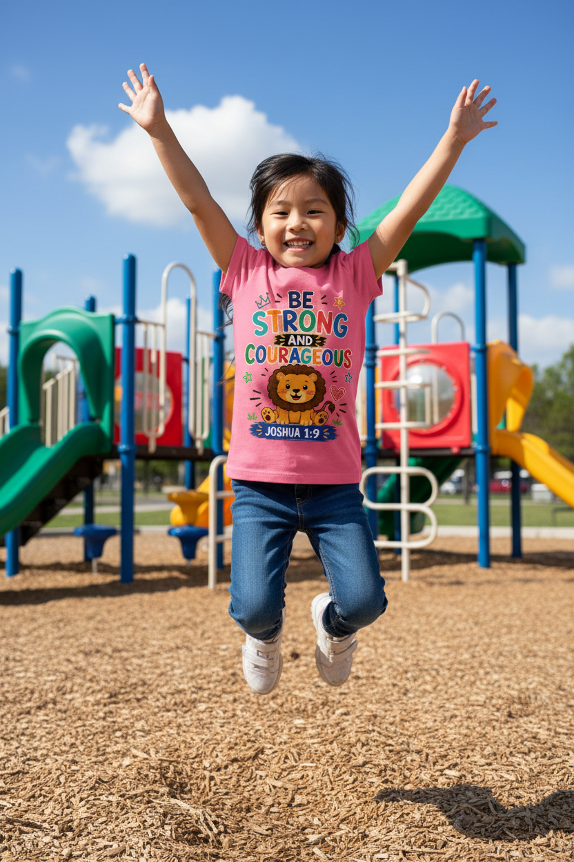 Be Strong and Courageous - Pink - Asian girl playground mockup