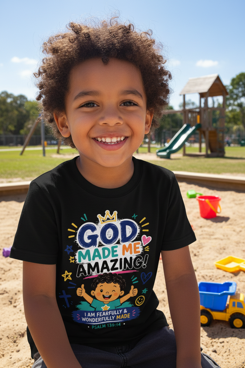 God Made Me Amazing - Black - Mixed-race boy playground mockup