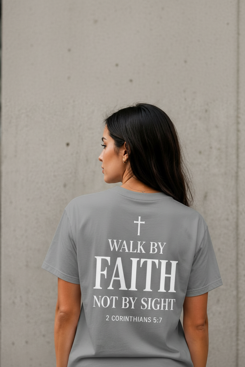 Walk by Faith Not by Sight T-Shirt – Gray