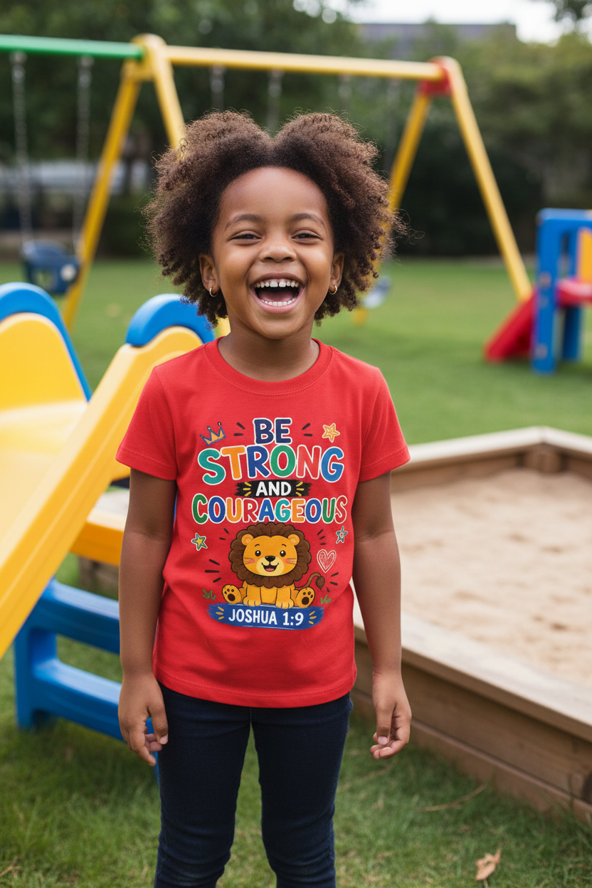 Be Strong and Courageous - Red - African girl playground mockup
