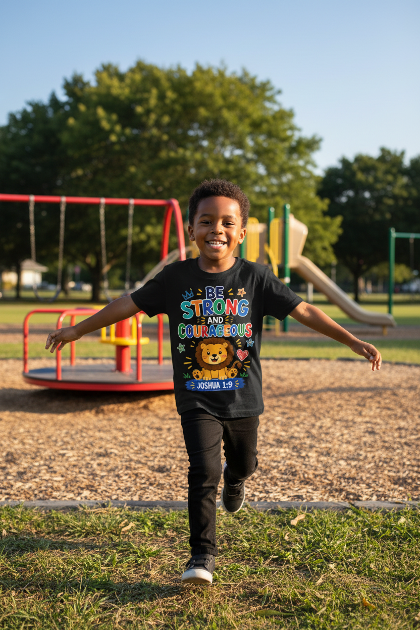 Be Strong and Courageous - Black - Mixed-race boy playground mockup