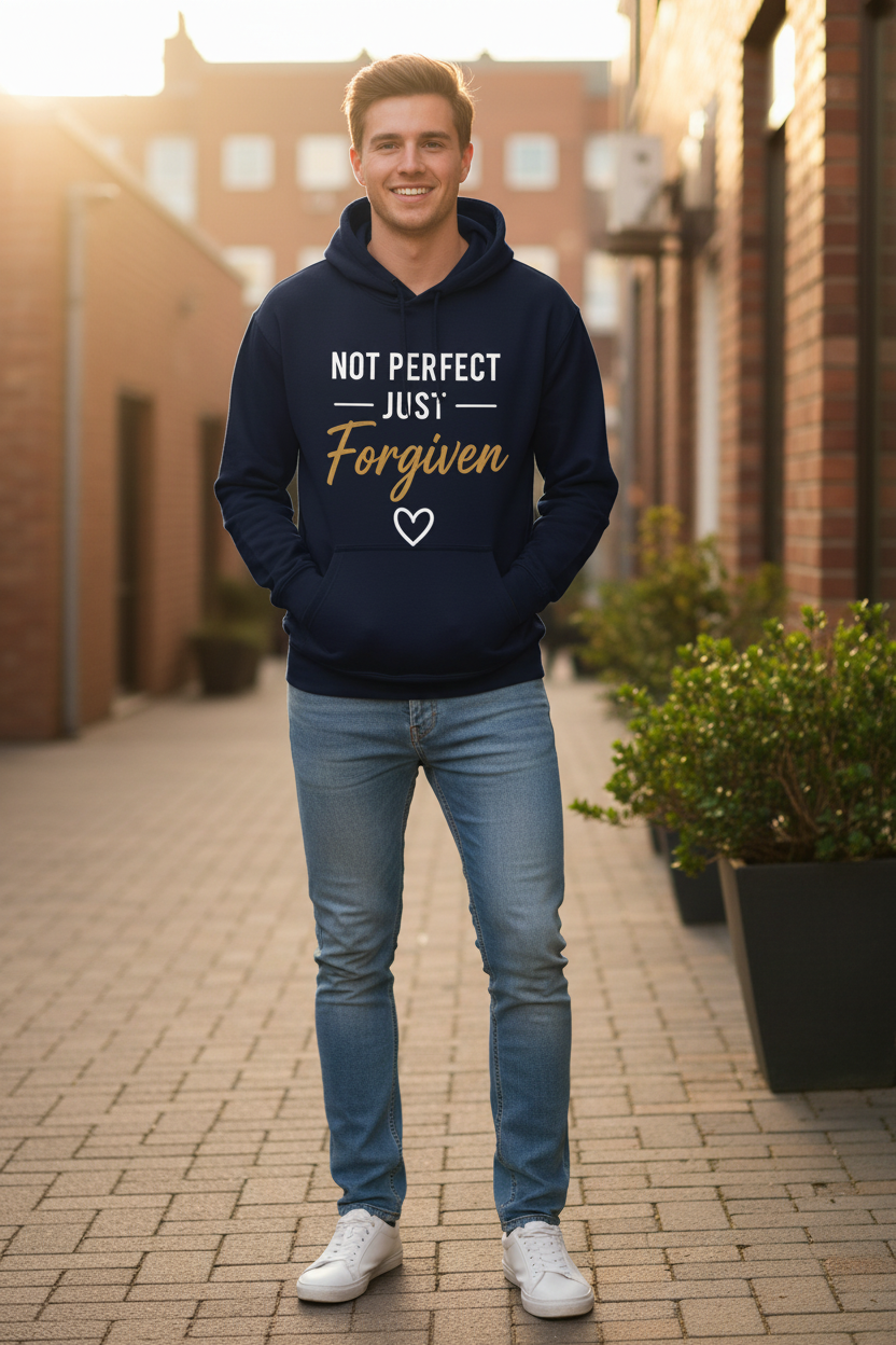 Not Perfect Just Forgiven Navy Hoodie