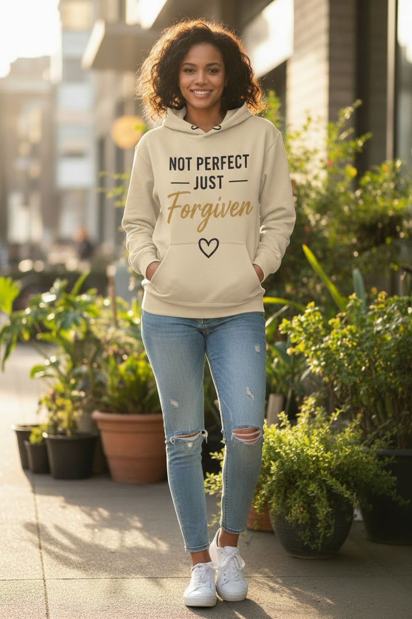 Not Perfect Just Forgiven Beige Hoodie