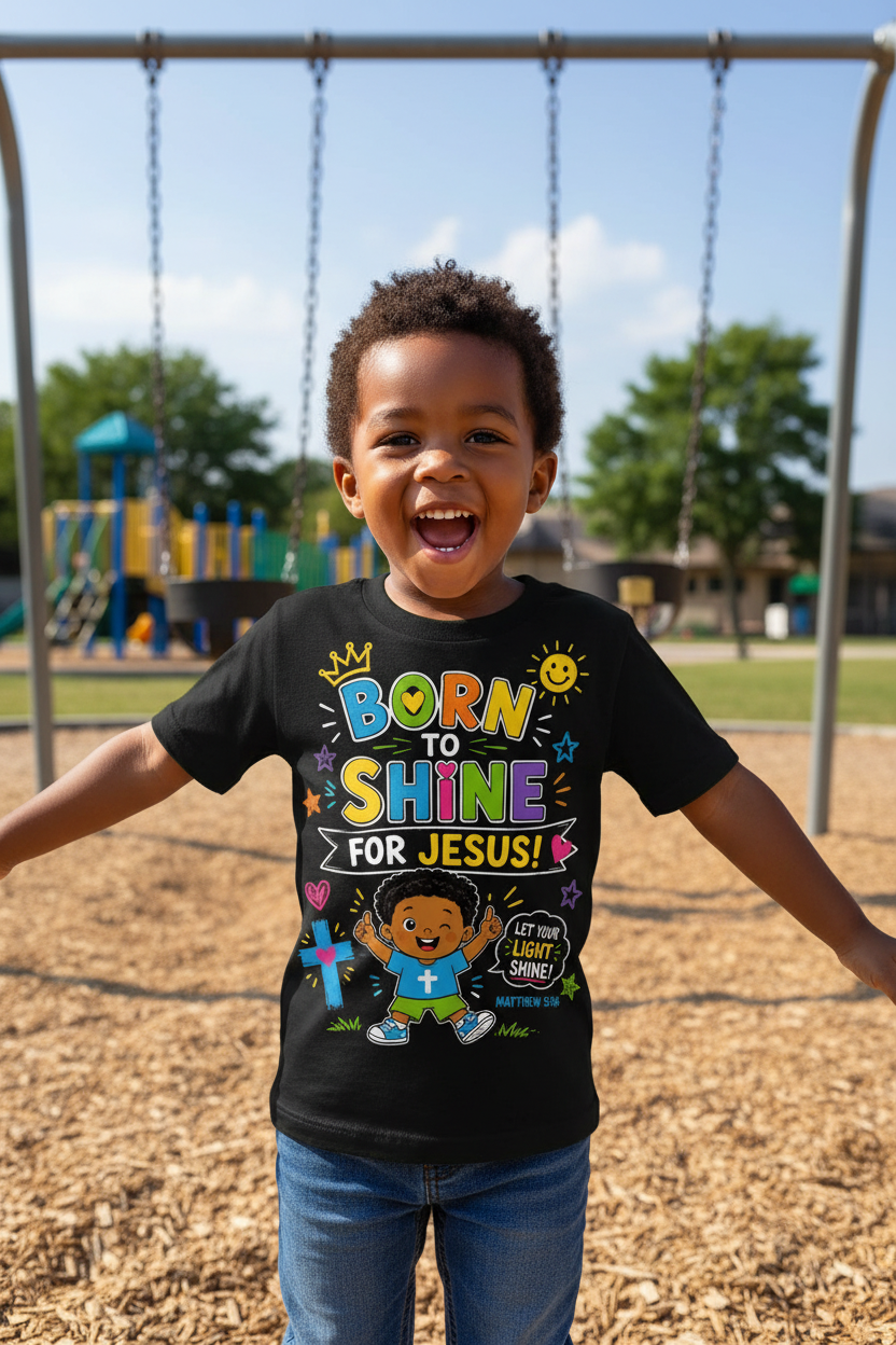 Born to Shine for Jesus - Black - African boy playground mockup