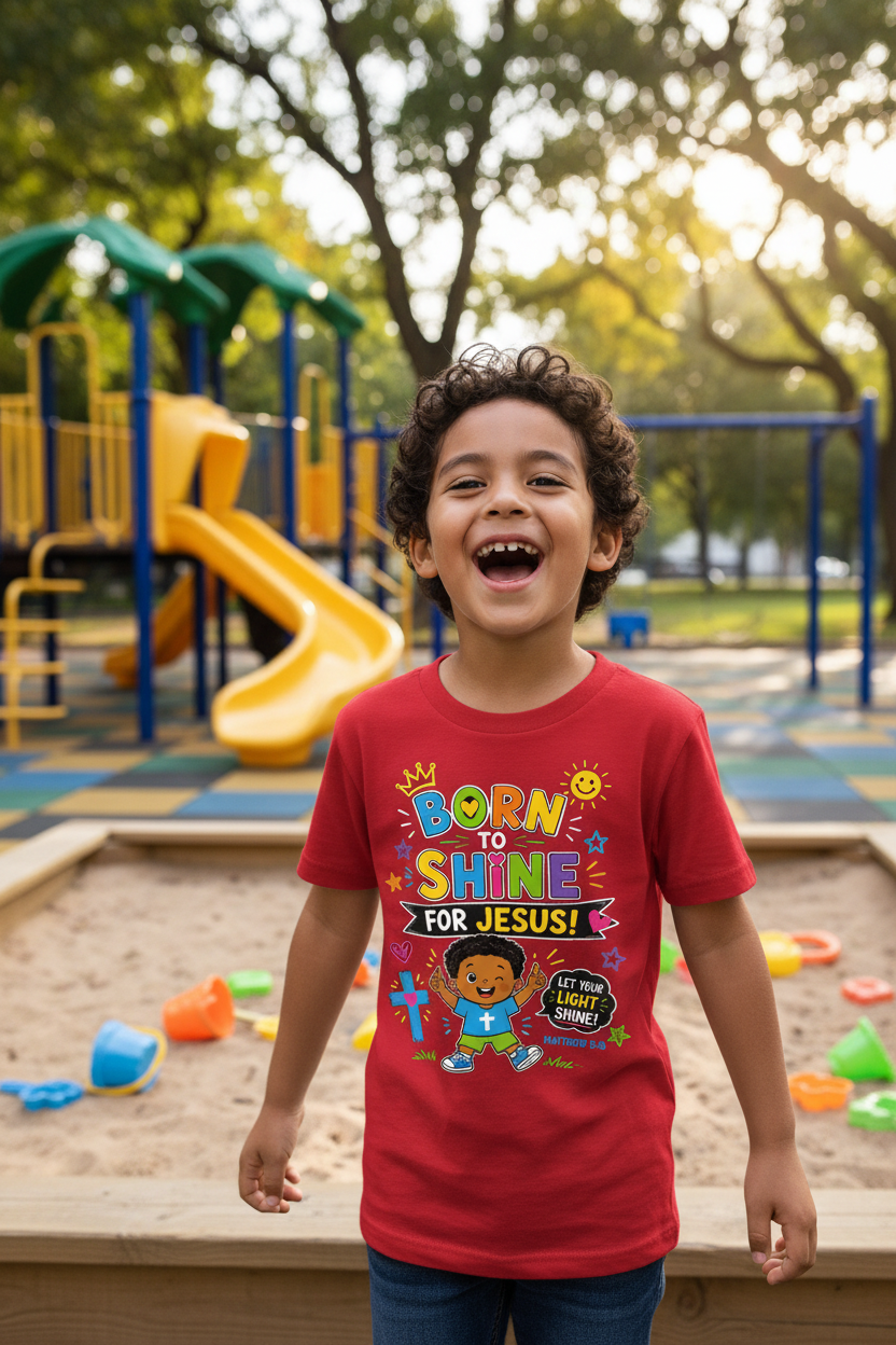 Born to Shine for Jesus - Red - Hispanic boy playground mockup