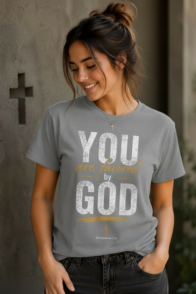 You Are Favored by God T-Shirt – Gray