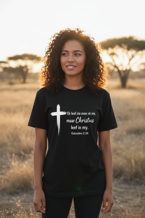 Ek leef nie meer ek nie maar Christus leef in my - Black T-Shirt